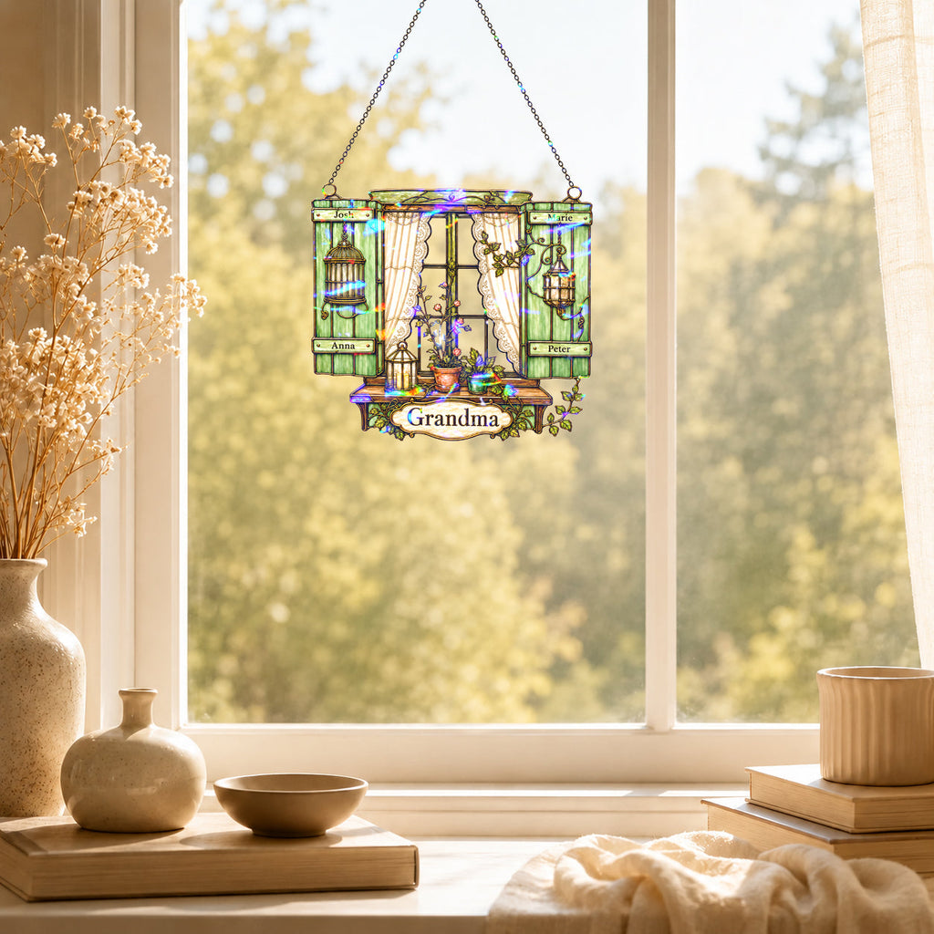 Personalized Grandma Cottage Window Holographic Acrylic Suncatcher