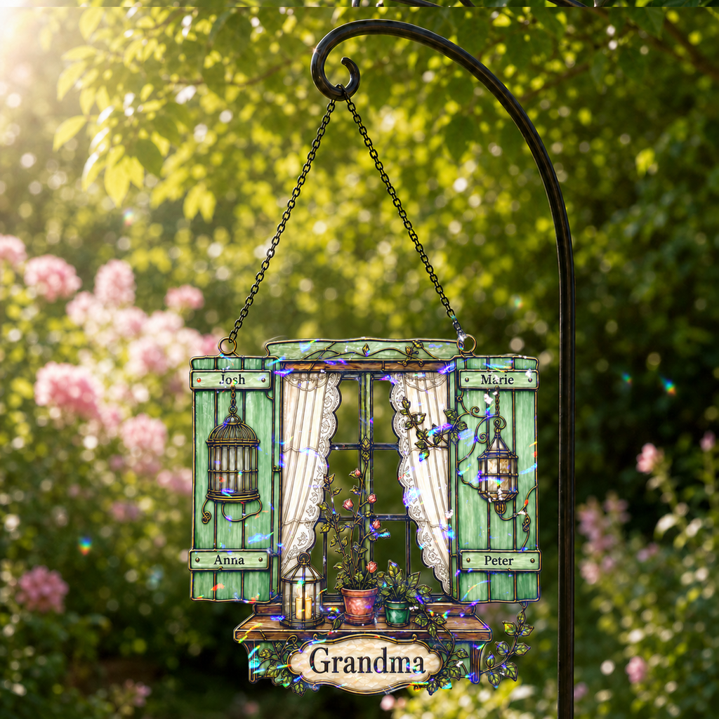 Personalized Grandma Cottage Window Holographic Acrylic Suncatcher