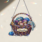 Personalized Grandma Yarn Basket Holographic Acrylic Suncatcher
