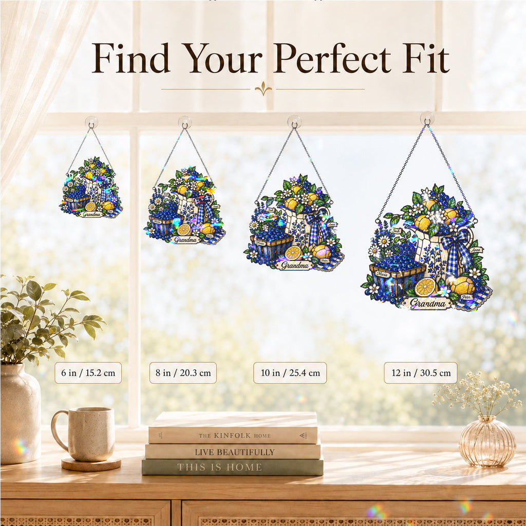 Personalized Grandma Lemon & Blueberry Pitcher Holographic Acrylic Suncatcher