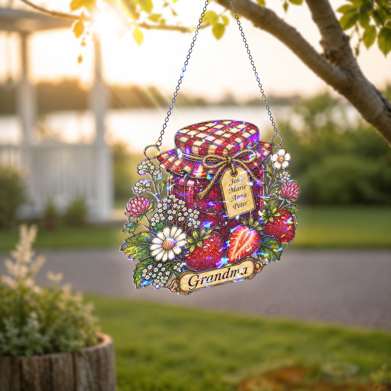 Personalized Grandma Strawberry Jam Jar Holographic Acrylic Suncatcher