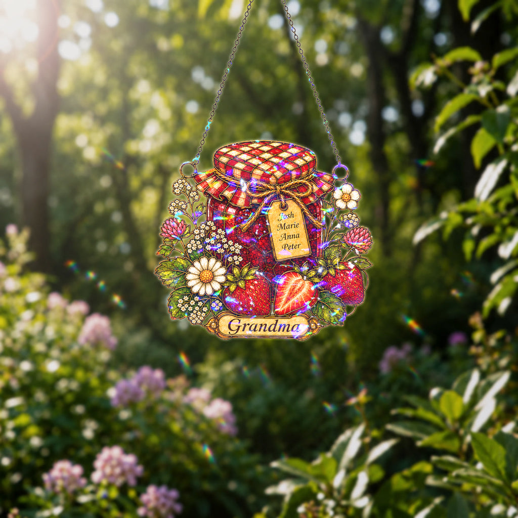 Personalized Grandma Strawberry Jam Jar Holographic Acrylic Suncatcher