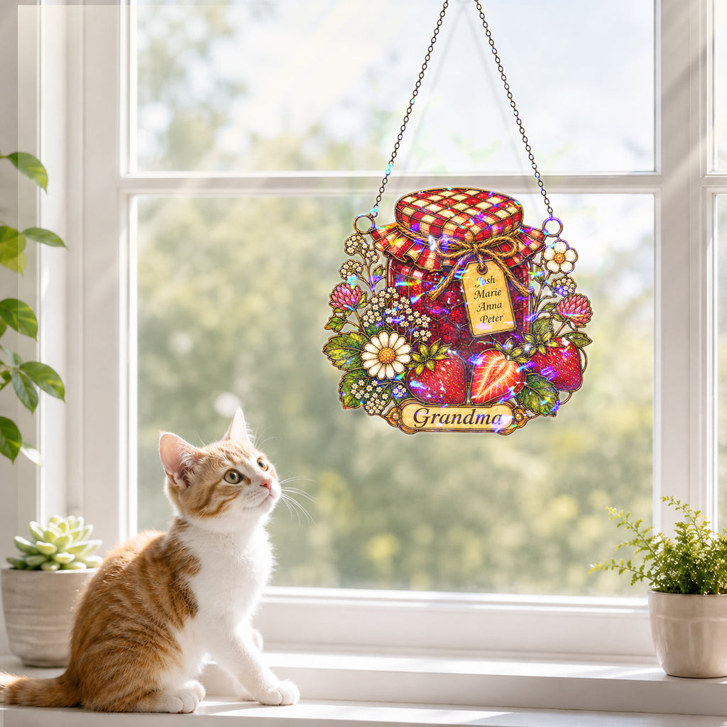 Personalized Grandma Strawberry Jam Jar Holographic Acrylic Suncatcher