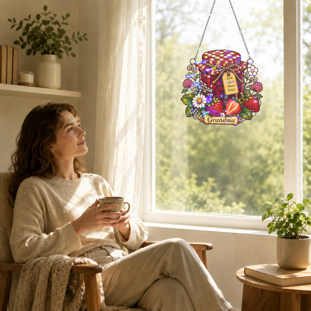 Personalized Grandma Strawberry Jam Jar Holographic Acrylic Suncatcher