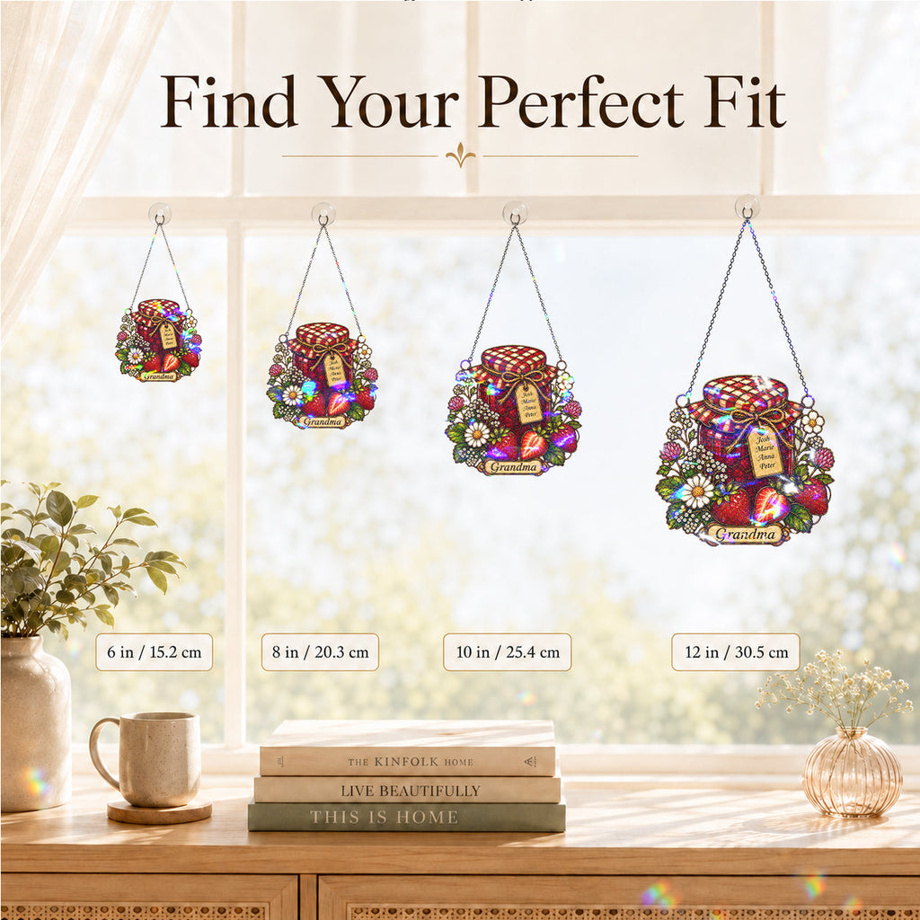 Personalized Grandma Strawberry Jam Jar Holographic Acrylic Suncatcher