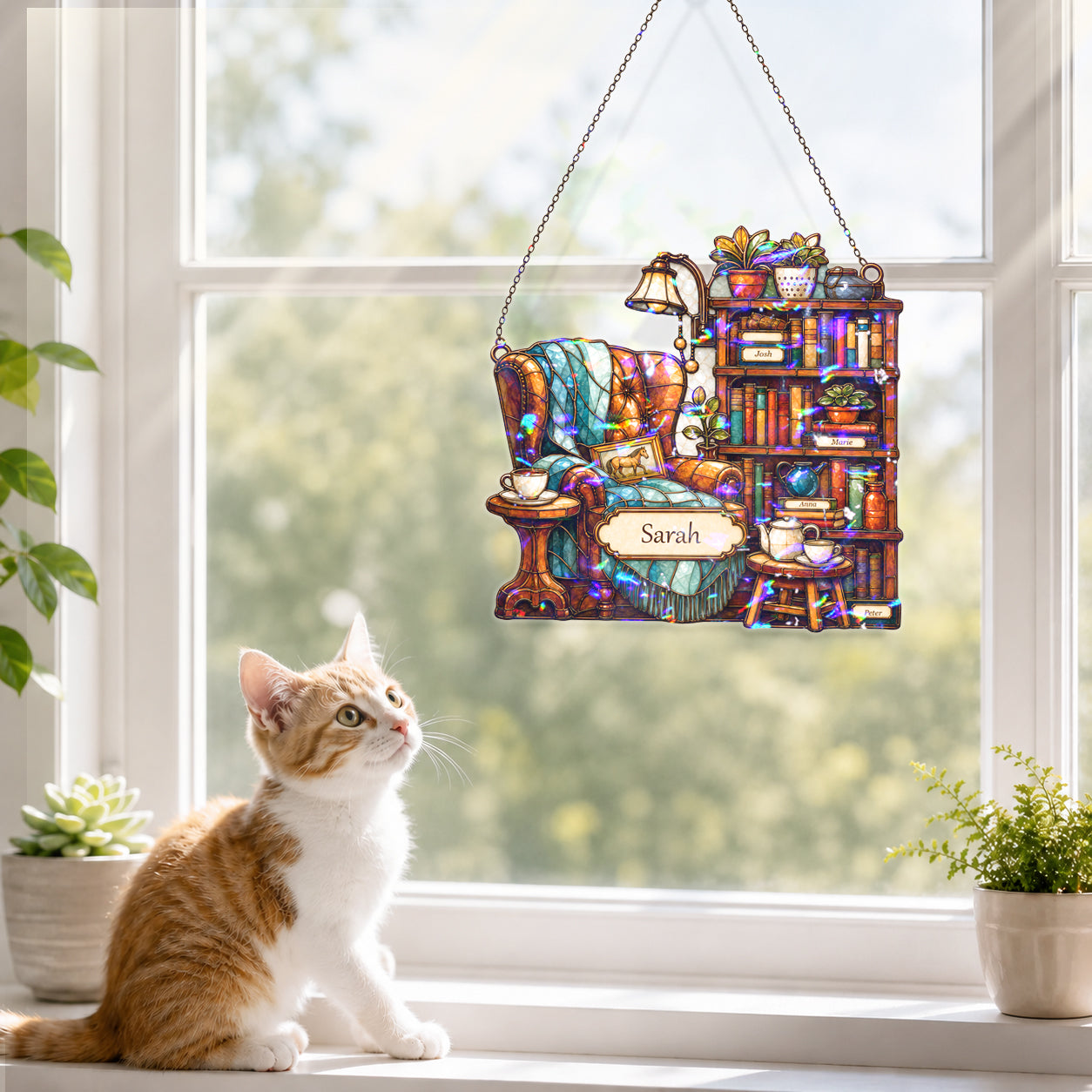 Personalized Reading Nook Holographic Acrylic Suncatcher