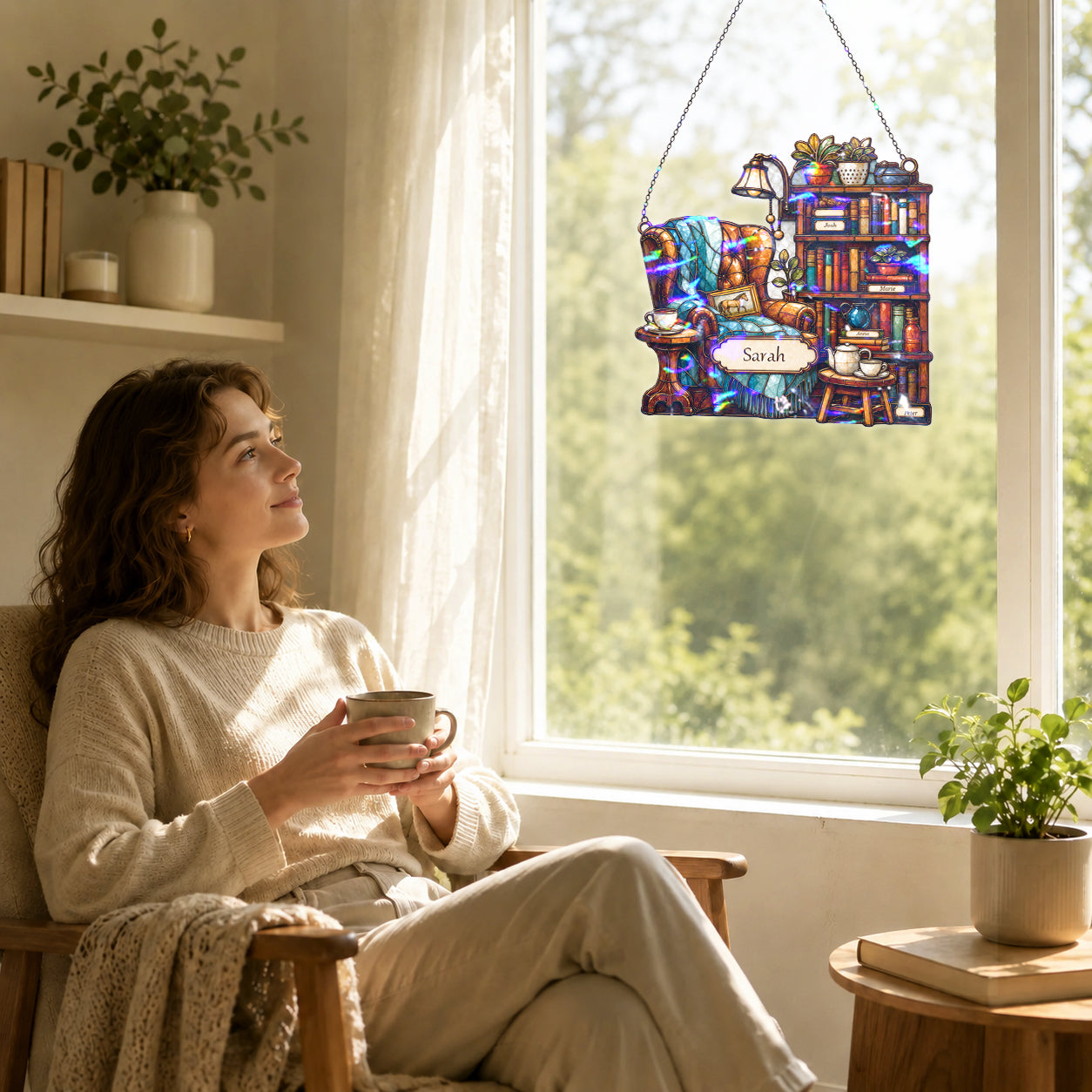 Personalized Reading Nook Holographic Acrylic Suncatcher