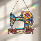 Personalized Vintage Sewing Machine & Sunflower Holographic Acrylic Suncatcher