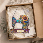 Personalized Vintage Sewing Machine & Sunflower Holographic Acrylic Suncatcher
