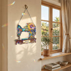 Personalized Vintage Sewing Machine & Sunflower Holographic Acrylic Suncatcher