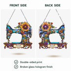 Personalized Vintage Sewing Machine & Sunflower Holographic Acrylic Suncatcher