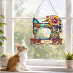 Personalized Vintage Sewing Machine & Sunflower Holographic Acrylic Suncatcher