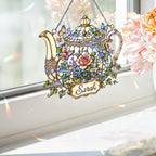 Personalized Floral Teapot Holographic Acrylic Suncatcher