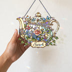 Personalized Floral Teapot Holographic Acrylic Suncatcher