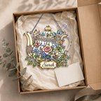 Personalized Floral Teapot Holographic Acrylic Suncatcher