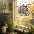 Personalized Floral Teapot Holographic Acrylic Suncatcher