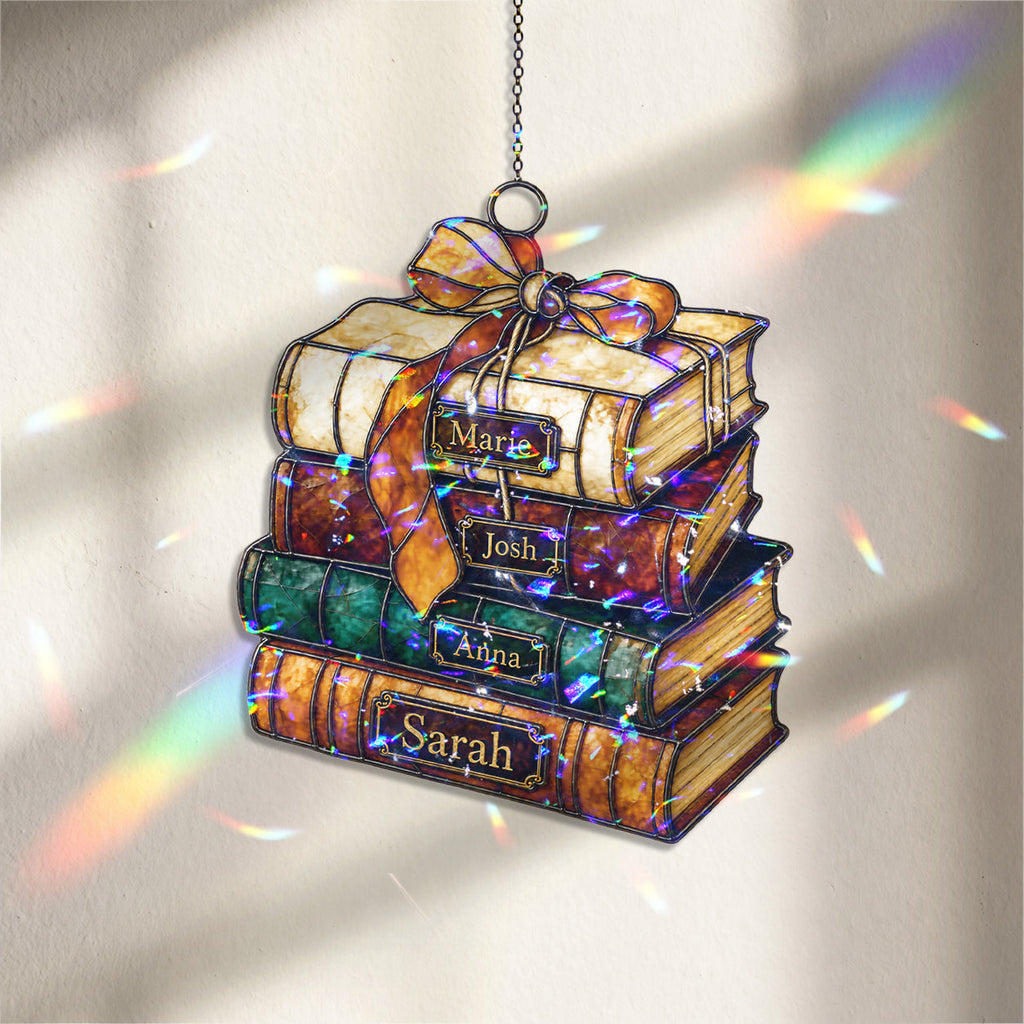 Personalized Book Stack Holographic Acrylic Suncatcher