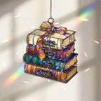 Personalized Book Stack Holographic Acrylic Suncatcher