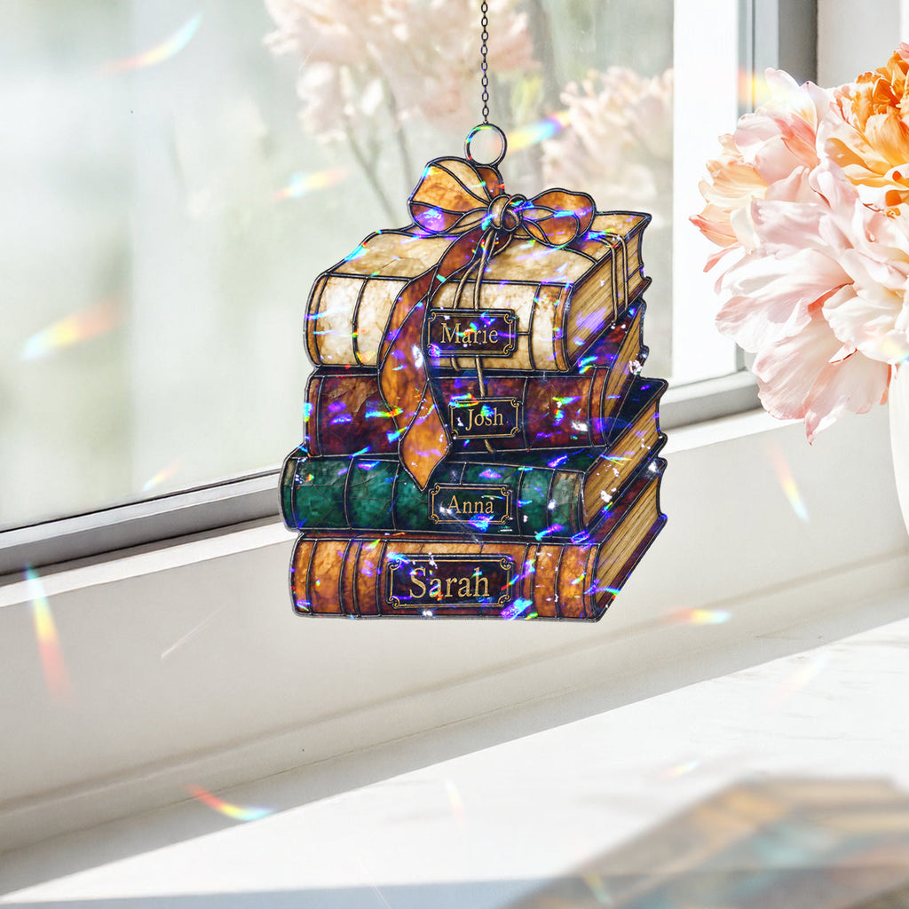 Personalized Book Stack Holographic Acrylic Suncatcher