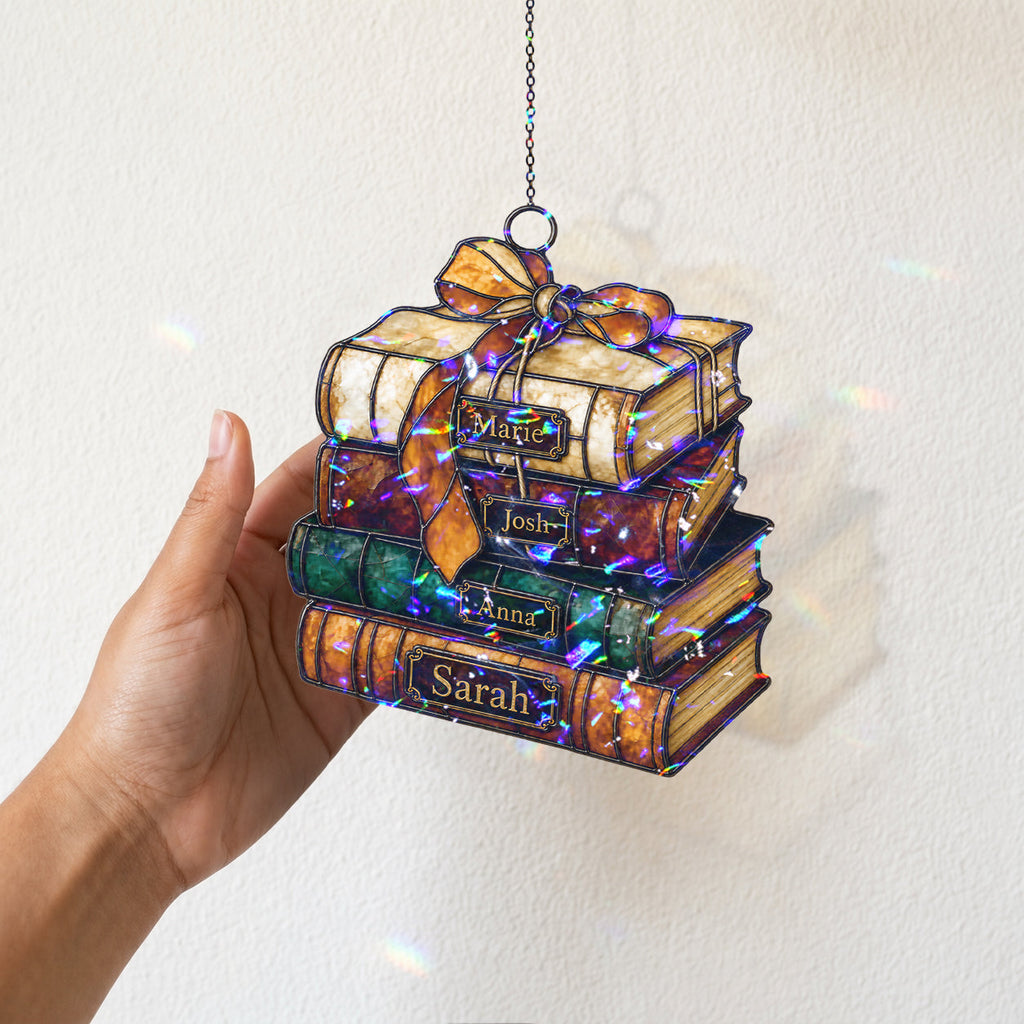 Personalized Book Stack Holographic Acrylic Suncatcher