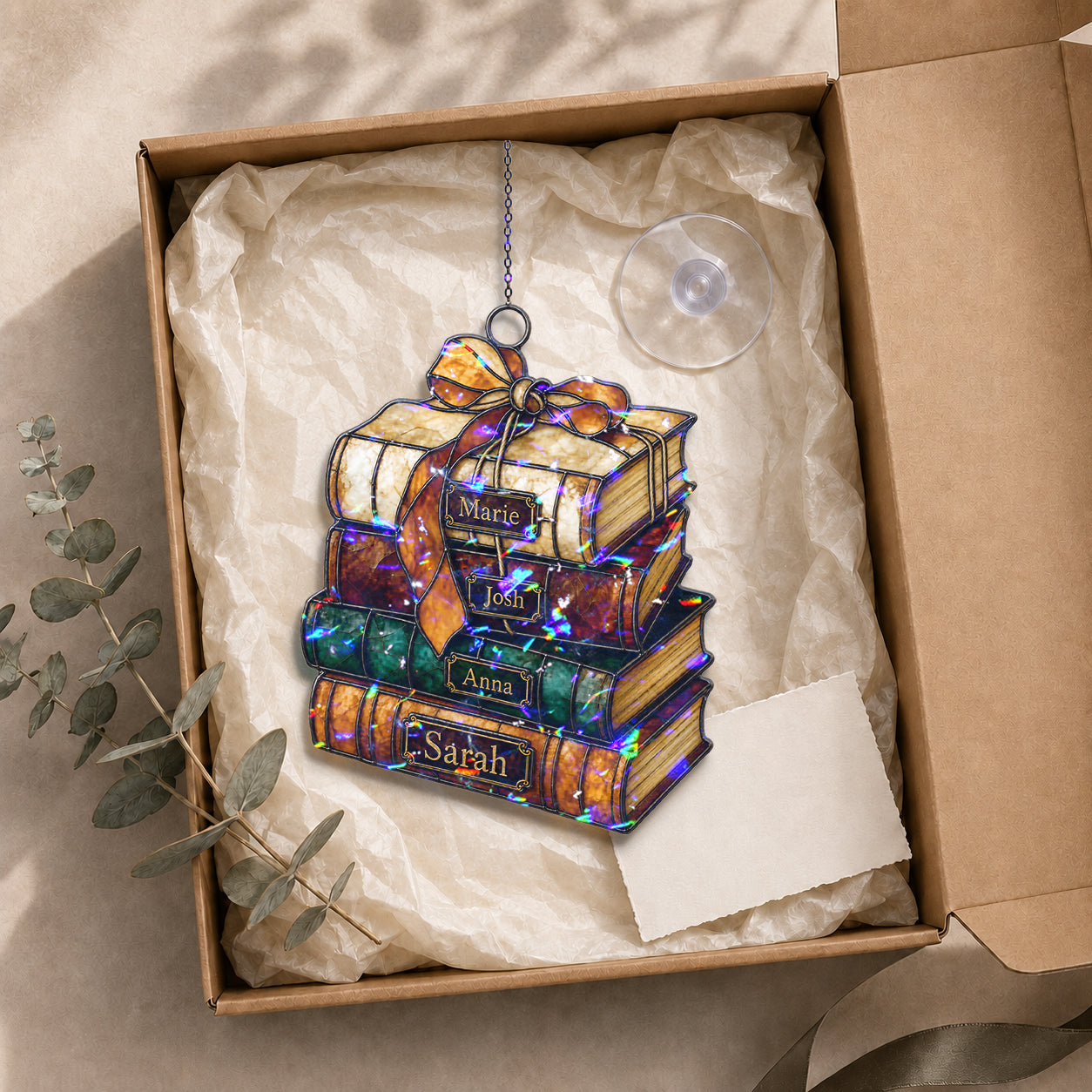 Personalized Book Stack Holographic Acrylic Suncatcher