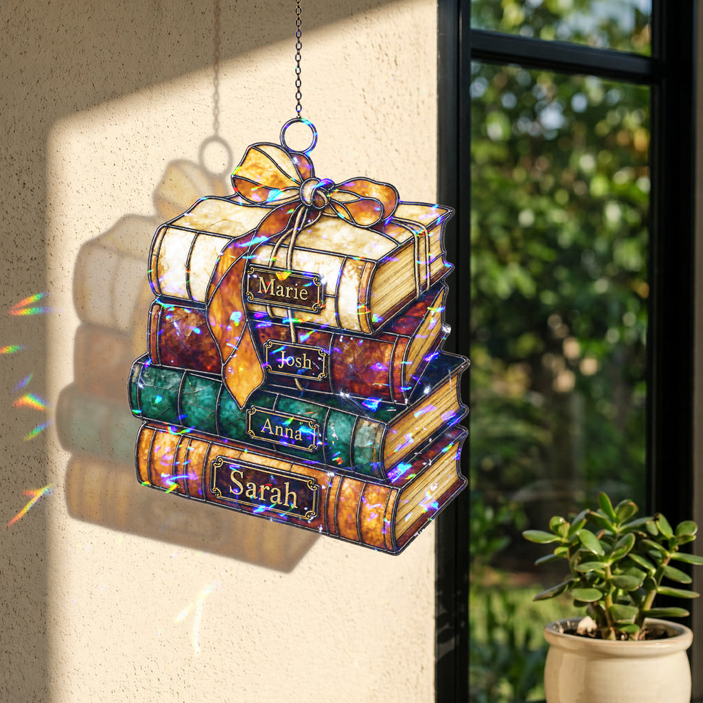 Personalized Book Stack Holographic Acrylic Suncatcher