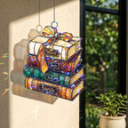 Personalized Book Stack Holographic Acrylic Suncatcher