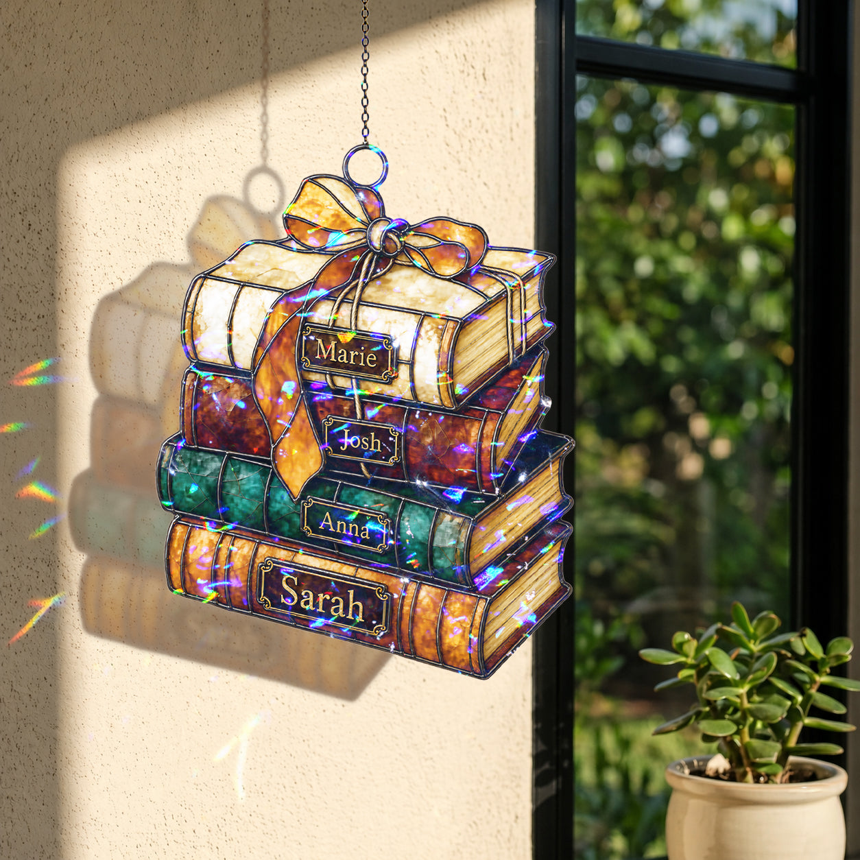 Personalized Book Stack Holographic Acrylic Suncatcher