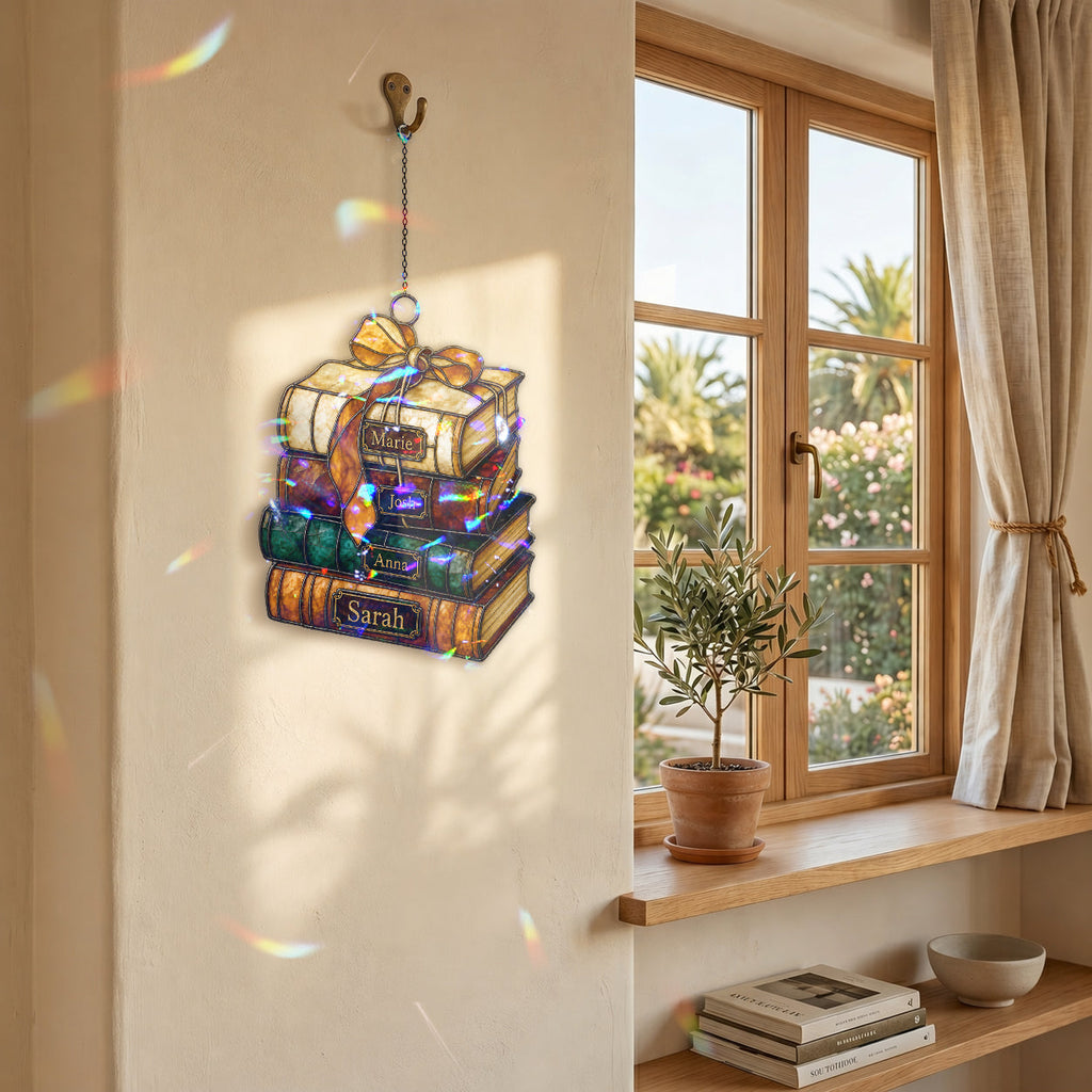 Personalized Book Stack Holographic Acrylic Suncatcher