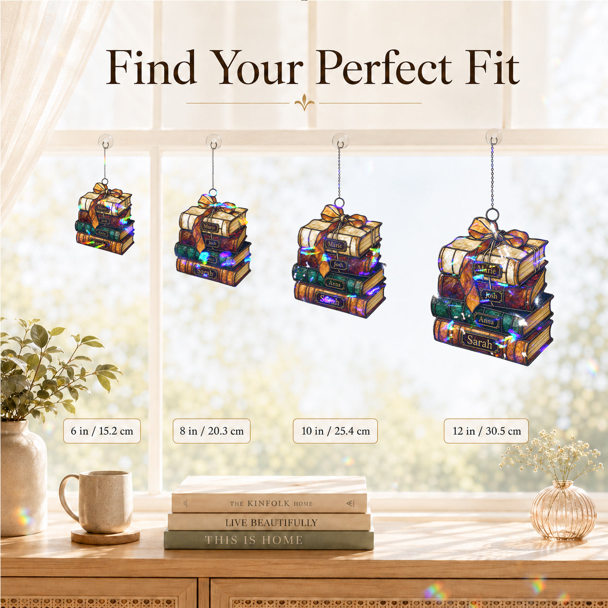 Personalized Book Stack Holographic Acrylic Suncatcher