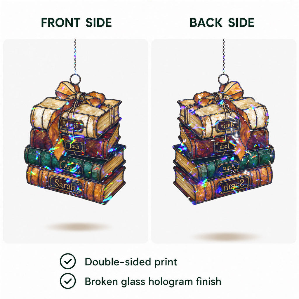 Personalized Book Stack Holographic Acrylic Suncatcher
