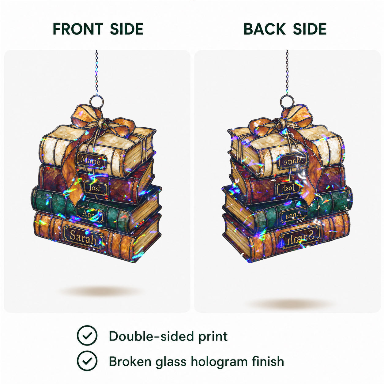 Personalized Book Stack Holographic Acrylic Suncatcher