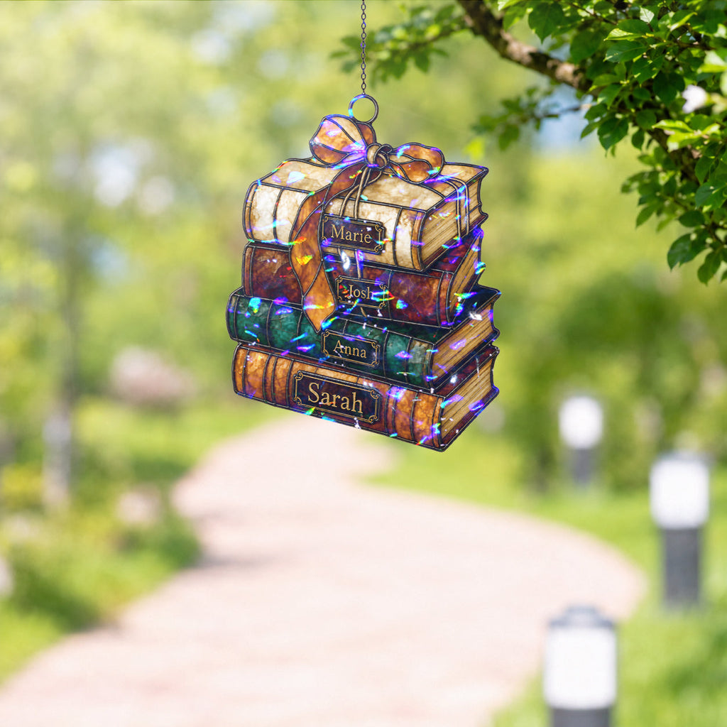 Personalized Book Stack Holographic Acrylic Suncatcher