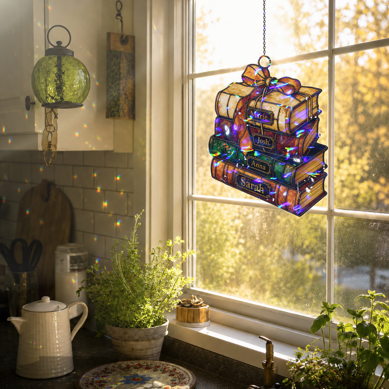 Personalized Book Stack Holographic Acrylic Suncatcher