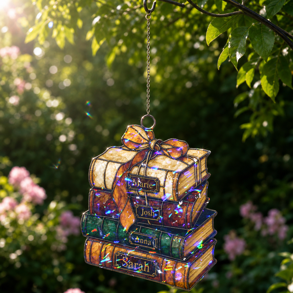 Personalized Book Stack Holographic Acrylic Suncatcher