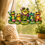 Personalized Nana Frog & Grandkids Holographic Acrylic Suncatcher
