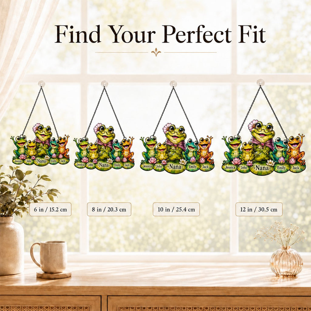 Personalized Nana Frog & Grandkids Holographic Acrylic Suncatcher