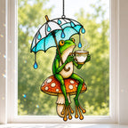 Tea Time Frog on Mushroom Holographic Acrylic Suncatcher