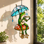 Tea Time Frog on Mushroom Holographic Acrylic Suncatcher