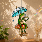 Tea Time Frog on Mushroom Holographic Acrylic Suncatcher