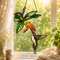 Hummingbird & Orange Trumpet Flower Holographic Acrylic Suncatcher