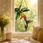 Hummingbird & Orange Trumpet Flower Holographic Acrylic Suncatcher