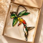 Hummingbird & Orange Trumpet Flower Holographic Acrylic Suncatcher