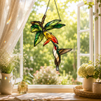 Hummingbird & Orange Trumpet Flower Holographic Acrylic Suncatcher