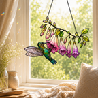 Hummingbird & Pink Fuchsia Flower Holographic Acrylic Suncatcher