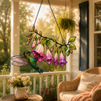 Hummingbird & Pink Fuchsia Flower Holographic Acrylic Suncatcher