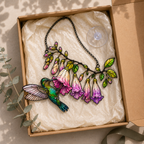 Hummingbird & Pink Fuchsia Flower Holographic Acrylic Suncatcher