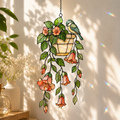 Blue Tit Bird & Hanging Flower Pot Holographic Acrylic Suncatcher