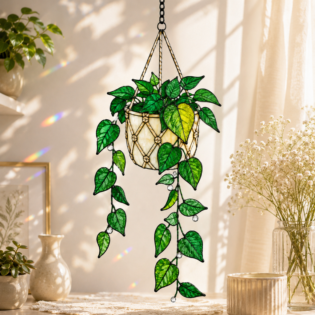 Hanging Pothos Plant Holographic Acrylic Suncatcher