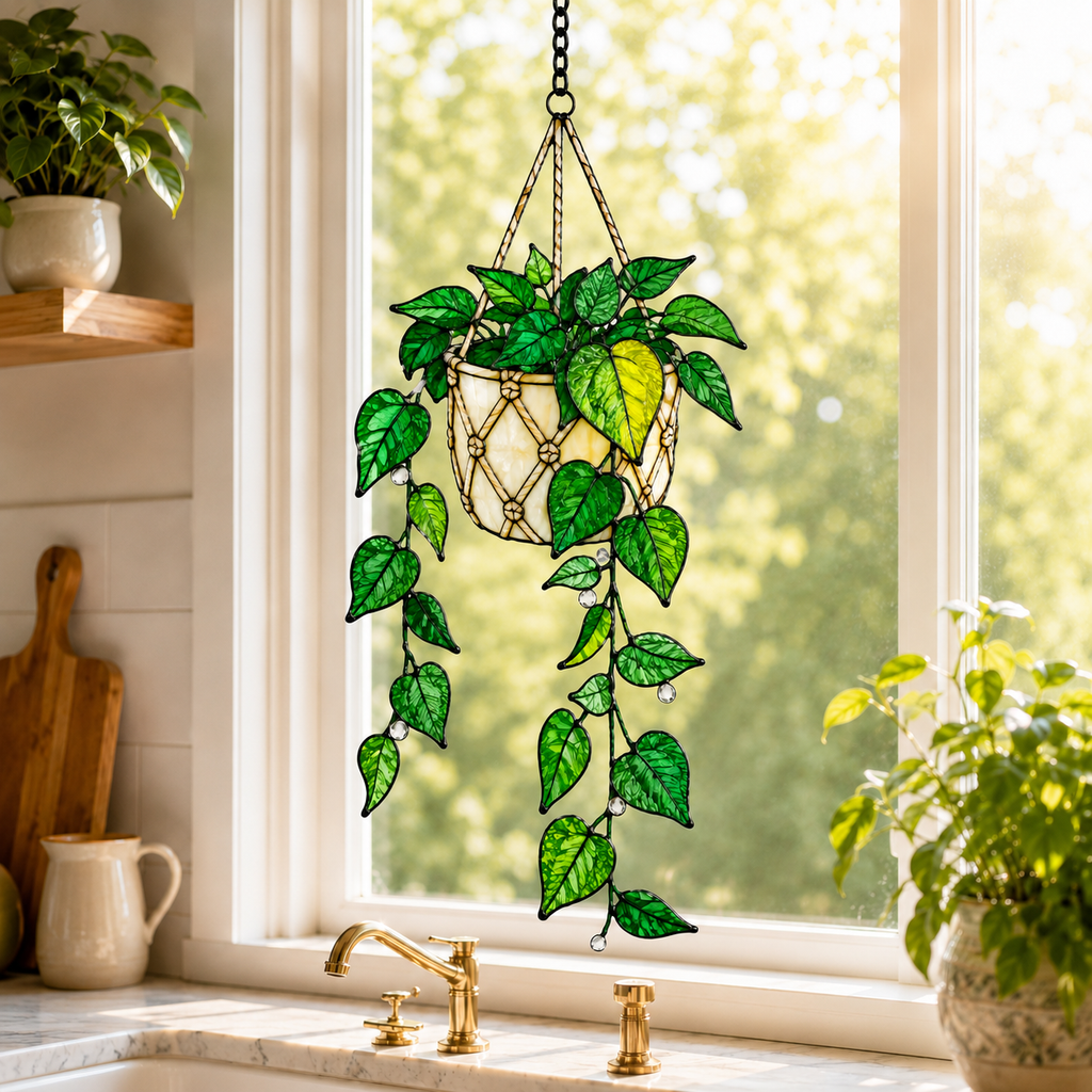 Hanging Pothos Plant Holographic Acrylic Suncatcher